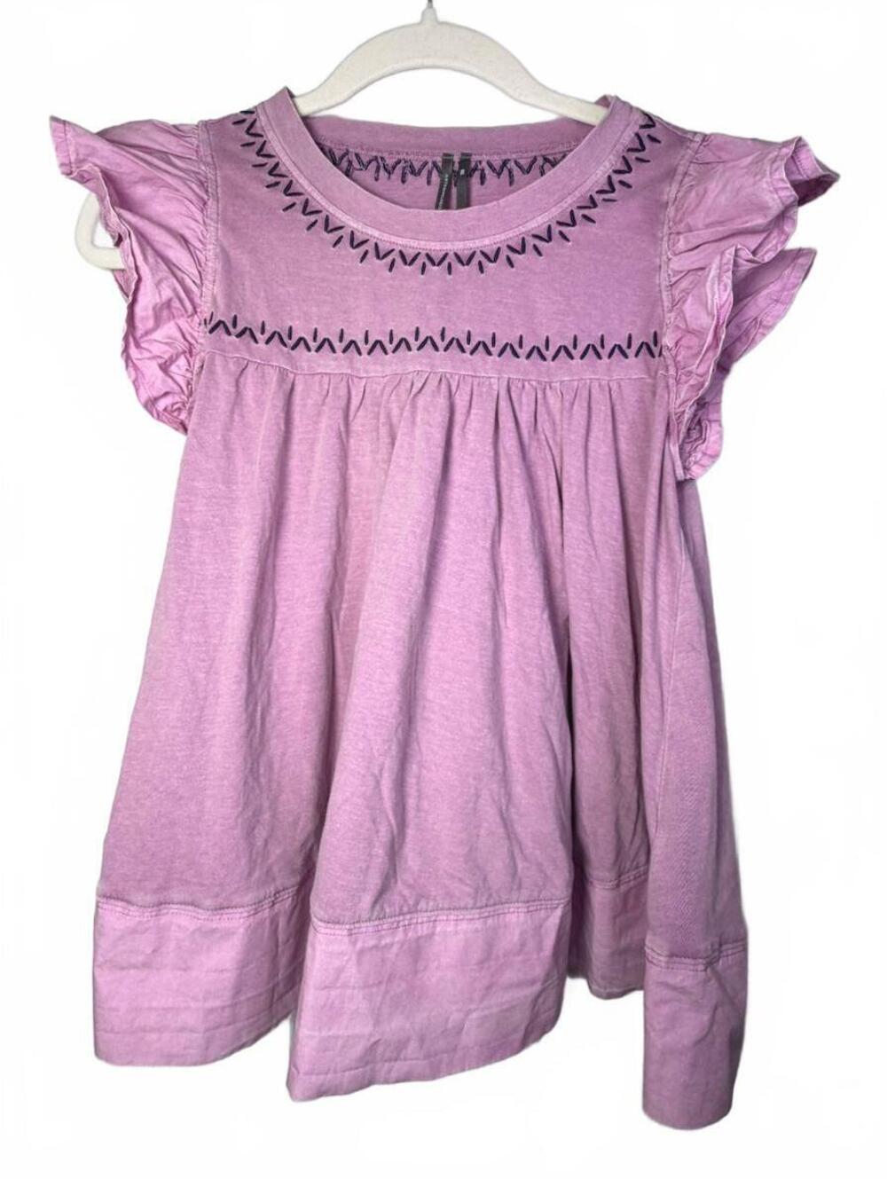 Anthropologie Lavender Embroidered Flutter Sleeve Babydoll Top XXS